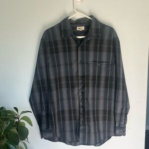 Haggar Gray and Black Plaid Button-Up Shirt
